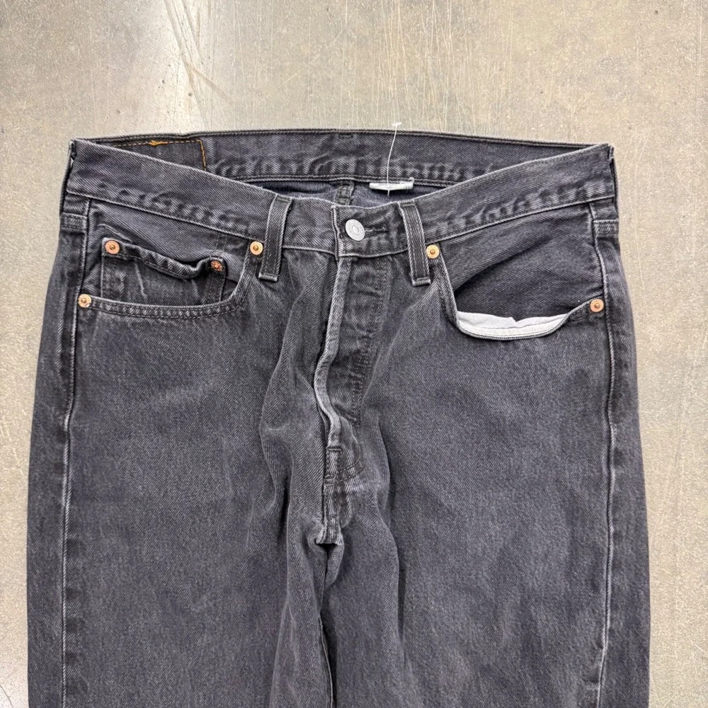 Vintage Levis 501 Black Denim Jeans Mens 33x30 Straight Leg Button Fly Faded